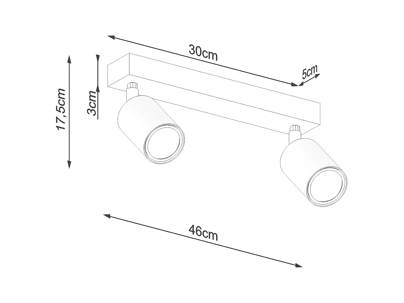 Plafony nowoczesny Flare, stal/drewno - 2 źródło światła 3000K - L.46 x H.17.5 cm - biały/drewno