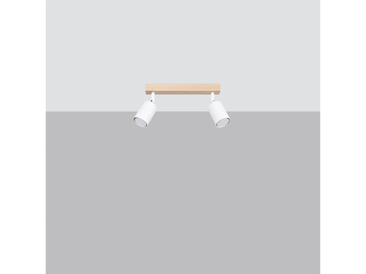 Plafonniers Flare moderne en acier/bois - 2 sources lumineuses 3000K - L.46 x H.17,5 cm - bois blanc