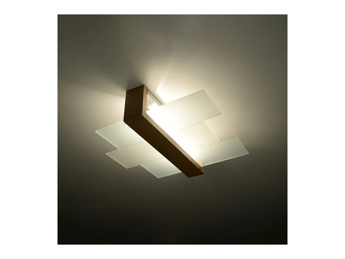 Lampade da soffitto Ignis scandinavo di legno/vetro - 2 sorgenti luminose 4000K - L.43 x A.12 cm - legno naturale
