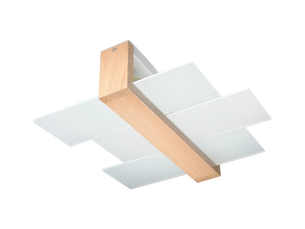 Lampade da soffitto Ignis scandinavo di legno/vetro - 2 sorgenti luminose 4000K - L.43 x A.12 cm - legno naturale