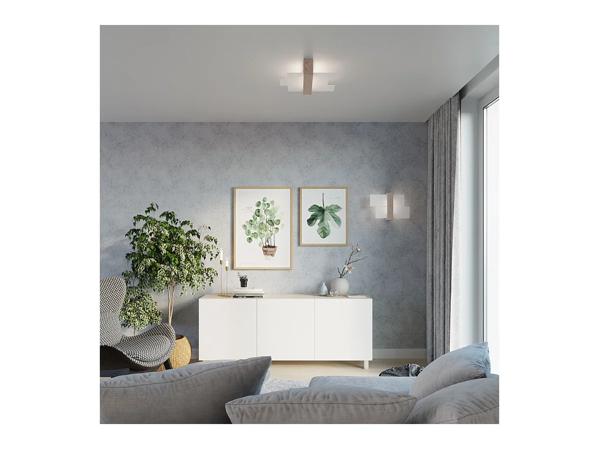 Lampade da soffitto Ignis scandinavo di legno/vetro - 2 sorgenti luminose 4000K - L.43 x A.12 cm - legno naturale