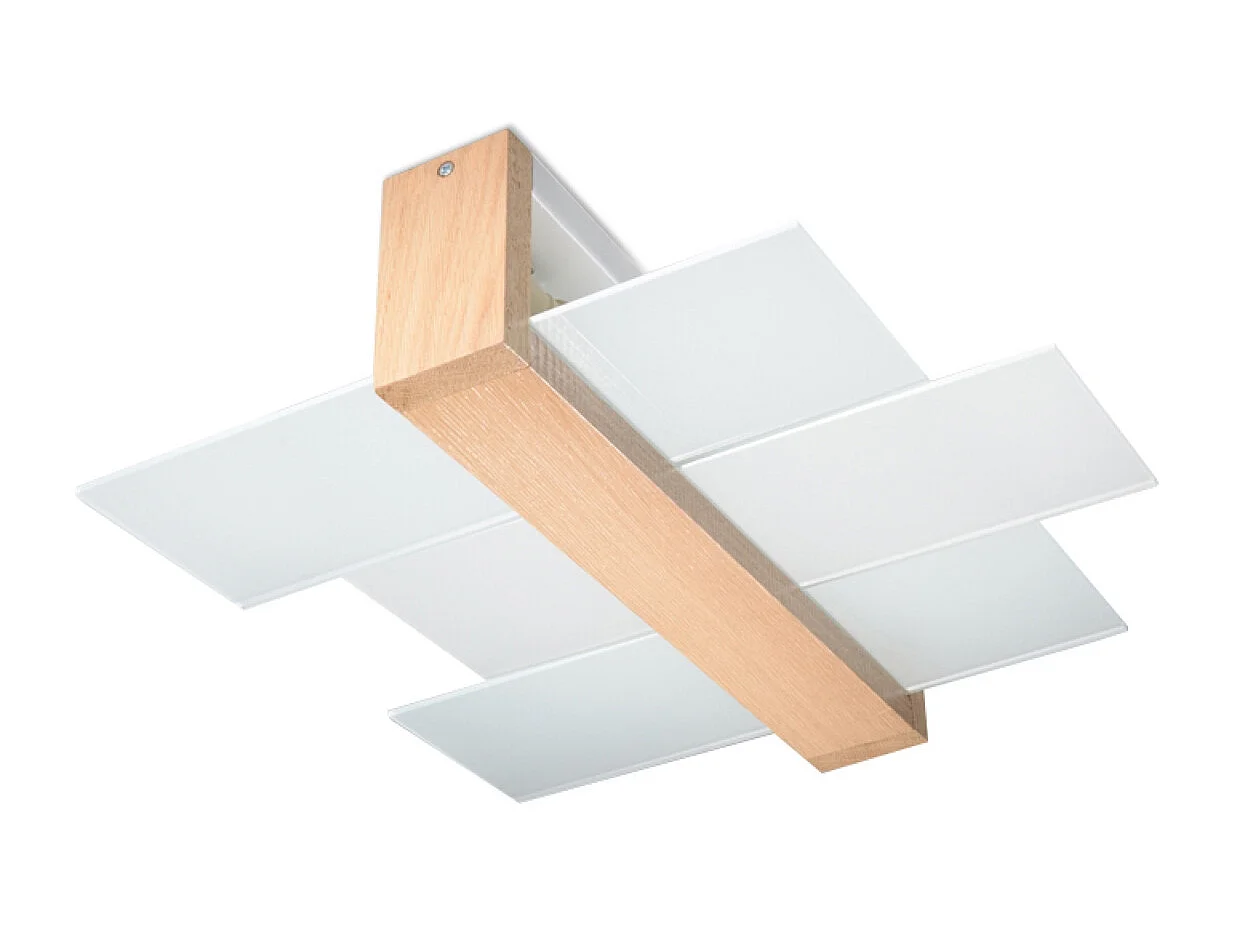 Plafonniers Ignis scandinave en bois/verre - 2 sources lumineuses 4000K - L.43 x H.12 cm - bois naturel