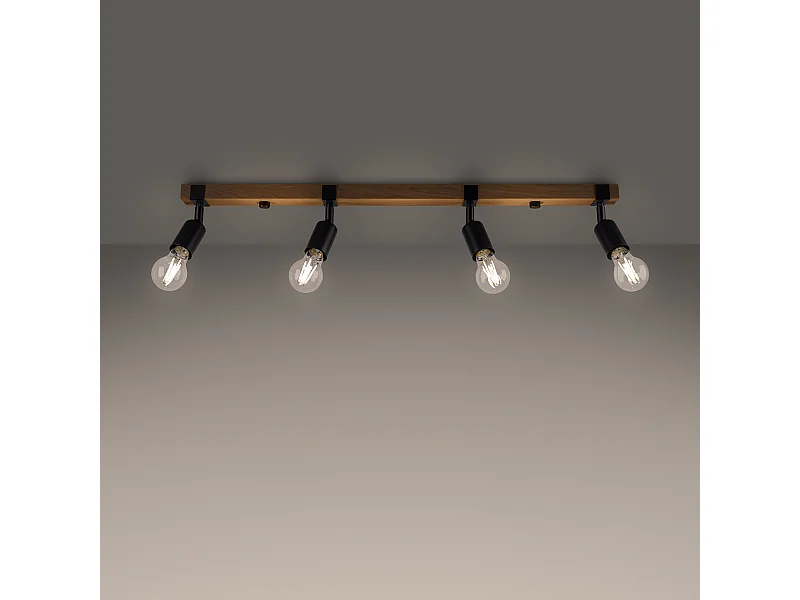 Plafondlampen Shad modern van  - 4 lichtbronnen 3000K - L.89 x H.14 cm - zwart hout