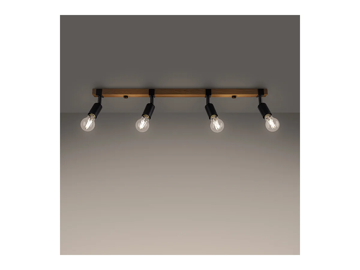 Plafondlampen Shad modern van  - 4 lichtbronnen 3000K - L.89 x H.14 cm - zwart hout