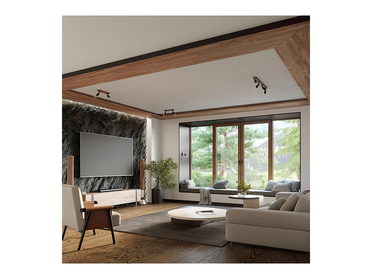 Plafondlampen Shad modern van  - 4 lichtbronnen 3000K - L.89 x H.14 cm - zwart hout