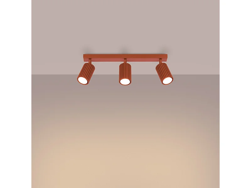 Plafonnier Gloow minimaliste en aluminium - 3 sources lumineuses 3000K - L.45 x H.16,5 cm - ocre rouge
