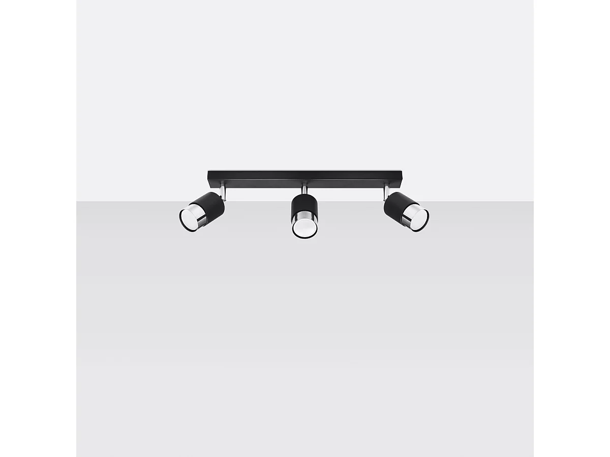 Plafonniers Alvor moderne en acier - 3 sources lumineuses 3000K - L.45 x H.18 cm - noir/chromé