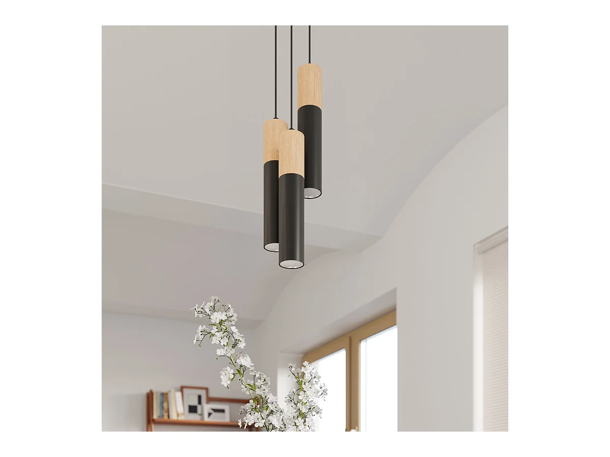 Plafondlampen Poblano modern van  - 1 lichtbronnen 3000K - L.6 x H.30 cm - natuurlijk hout/zwart