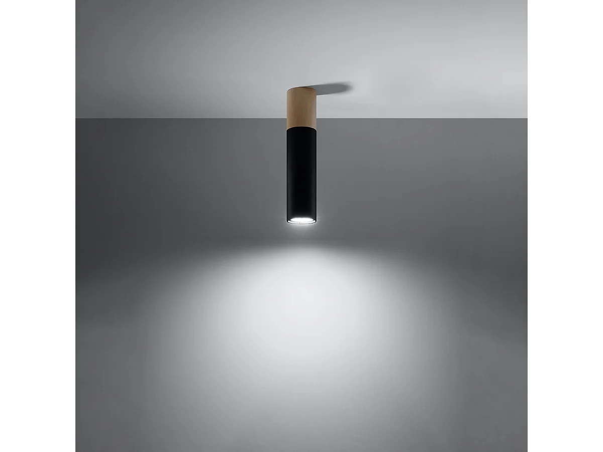 Lampade da soffitto Poblano moderno di acciaio/legno - 1 sorgenti luminose 3000K - L.6 x A.30 cm - legno naturale/nero