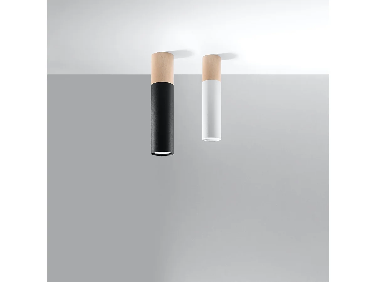 Lampade da soffitto Poblano moderno di acciaio/legno - 1 sorgenti luminose 3000K - L.6 x A.30 cm - legno naturale/nero