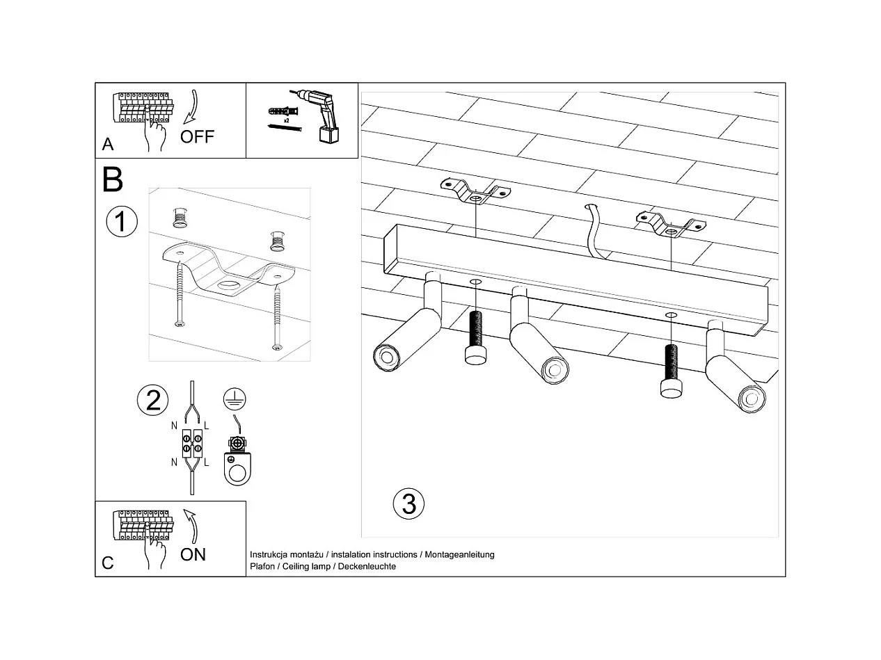 Lampade da soffitto Astix moderno di alluminio - 3 sorgenti luminose 3000K - L.35 x A.20 cm - bianco