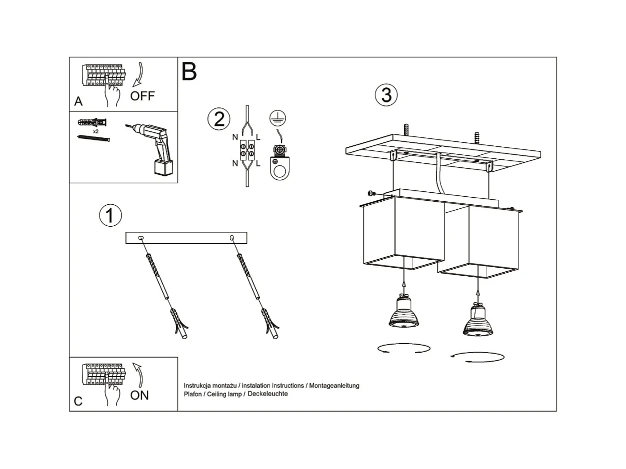 Lámparas de techo Quadx moderno de aluminio - 2 fuentes luminosas 3000K - L.26 x A.12 cm - gris