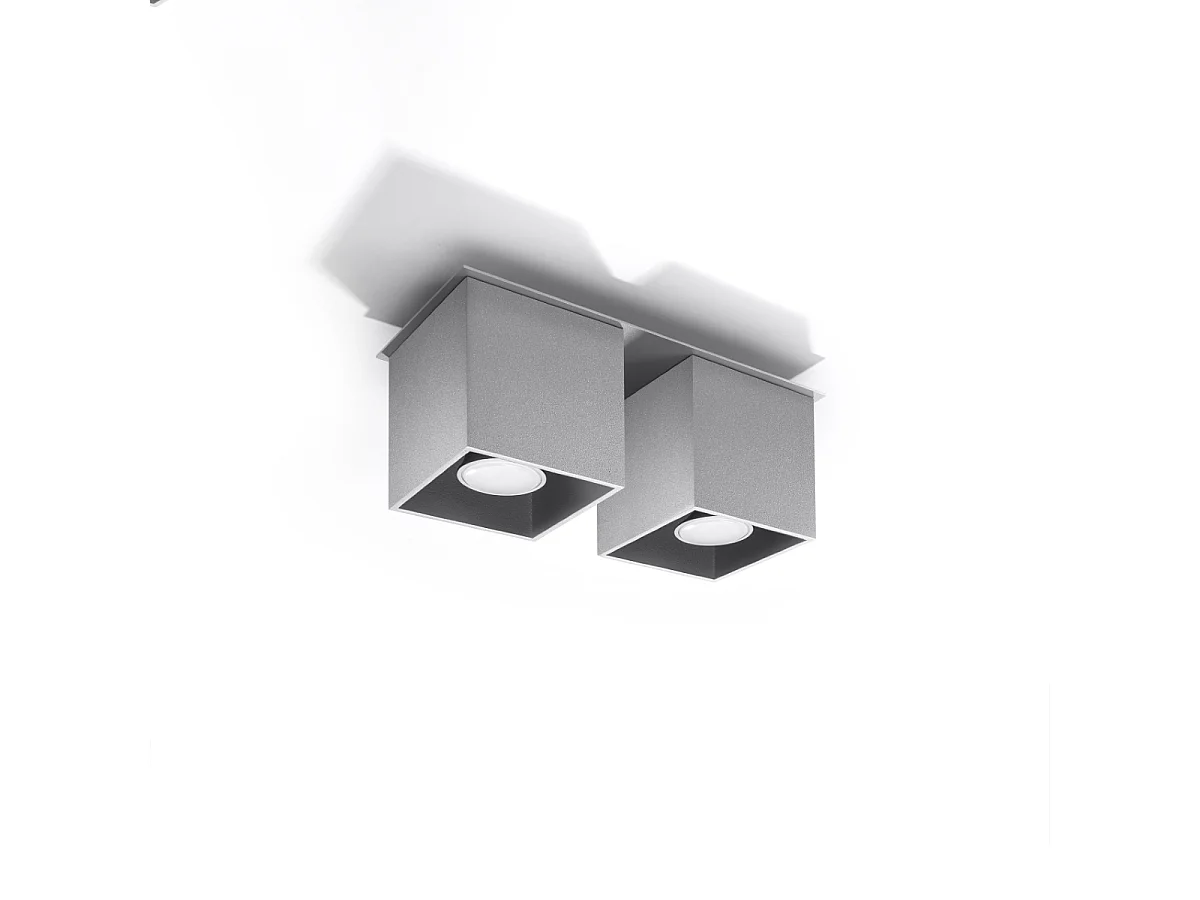 Luminárias de teto Quadx moderno, alumínio - 2 fontes de luz 3000K - L.26 x H.12 cm - cinza