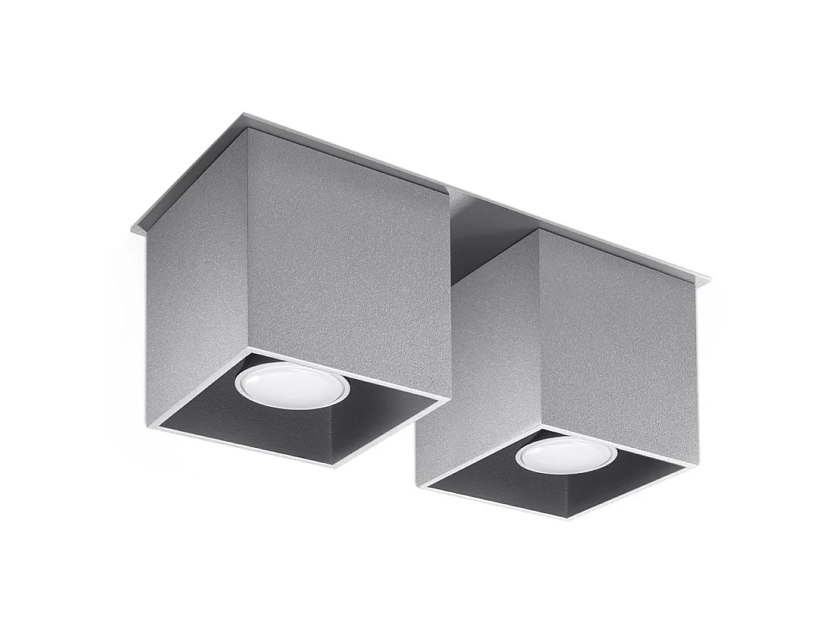 Luminárias de teto Quadx moderno, alumínio - 2 fontes de luz 3000K - L.26 x H.12 cm - cinza