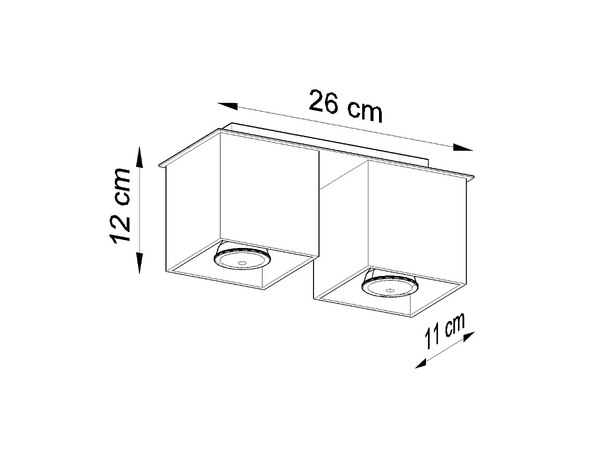 Luminárias de teto Quadx moderno, alumínio - 2 fontes de luz 3000K - L.26 x H.12 cm - cinza