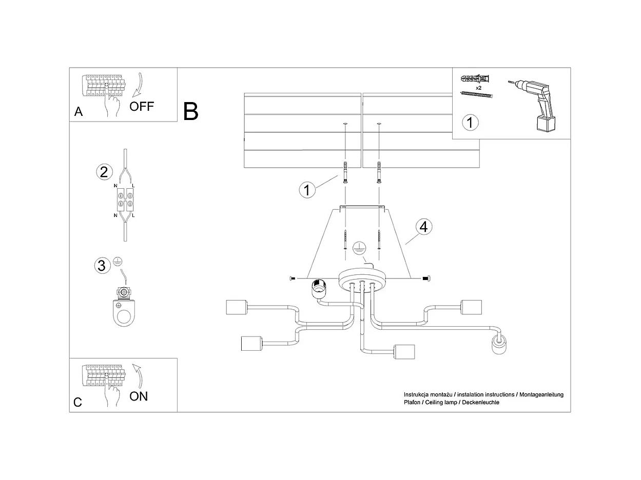 Plafonniers Infinix industriel en acier - 6 sources lumineuses 4000K - L.80 x H.15,5 cm - blanc