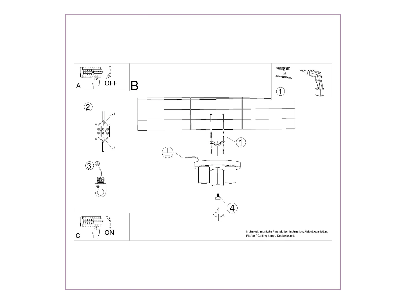 Lampada da soffitto Toris moderno di acciaio - 3 sorgenti luminose 3000K - L.25 x A.12 cm - nero