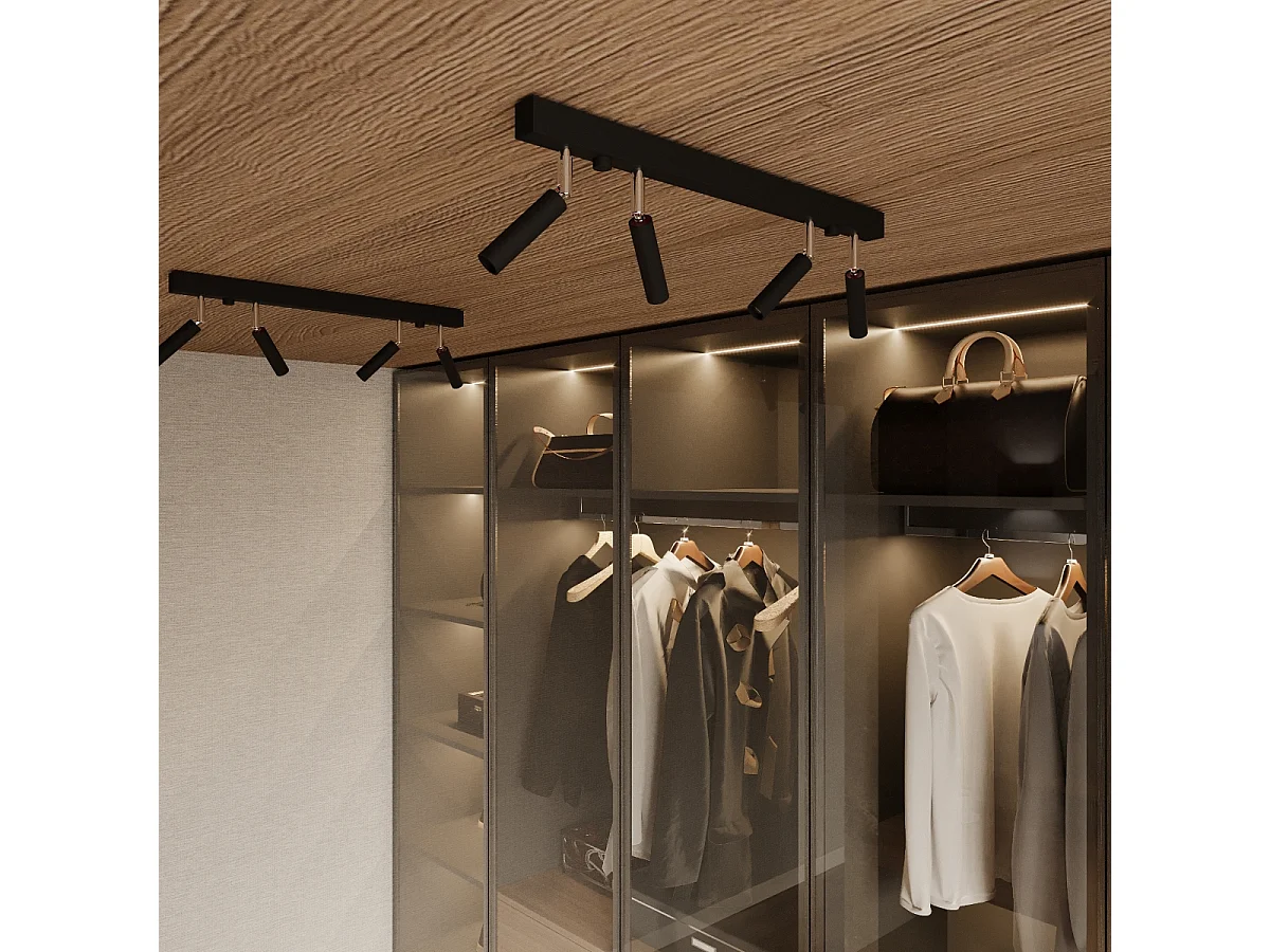 Plafonniers Astix moderne en aluminium - 6 sources lumineuses 3000K - L.100 x H.20 cm - noir