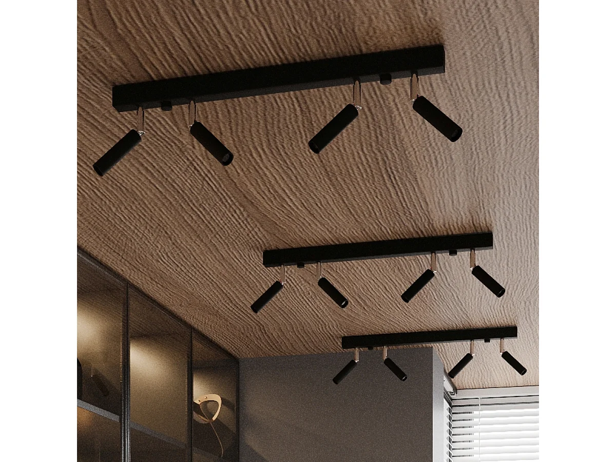 Luminárias de teto Astix moderno, alumínio - 6 fontes de luz 3000K - L.100 x H.20 cm - preto