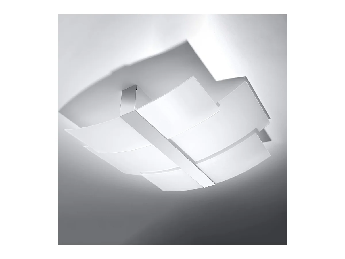 Plafonniers Zelora moderne en acier/verre - 3 sources lumineuses 3000K - L.61 x H.7 cm - chromé/blanc