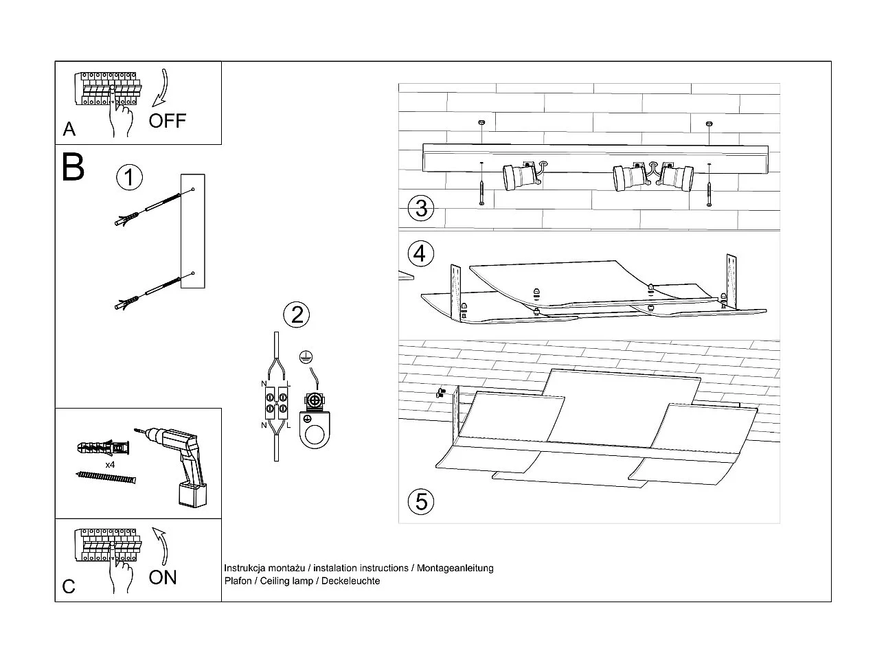 Plafonniers Zelora moderne en acier/verre - 3 sources lumineuses 3000K - L.61 x H.7 cm - chromé/blanc