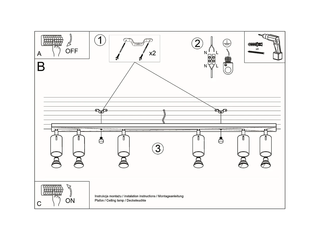 Plafondlampen Briix modern van  - 6 lichtbronnen 3000K - L.118 x H.16 cm - wit