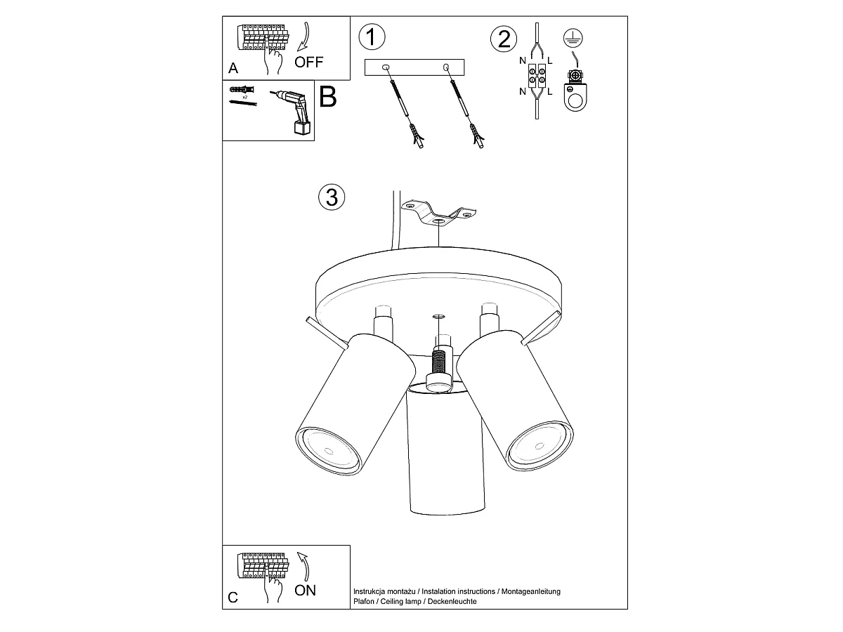 Luminárias de teto Briix moderno, aço - 3 fontes de luz 3000K - L.20 x H.18 cm - branco