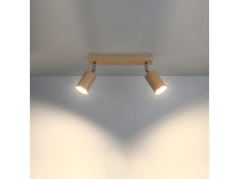 Plafondlampen Vorix Scandinavisch van  - 2 lichtbronnen 3000K - L.30 x H.20 cm - natuurlijk hout
