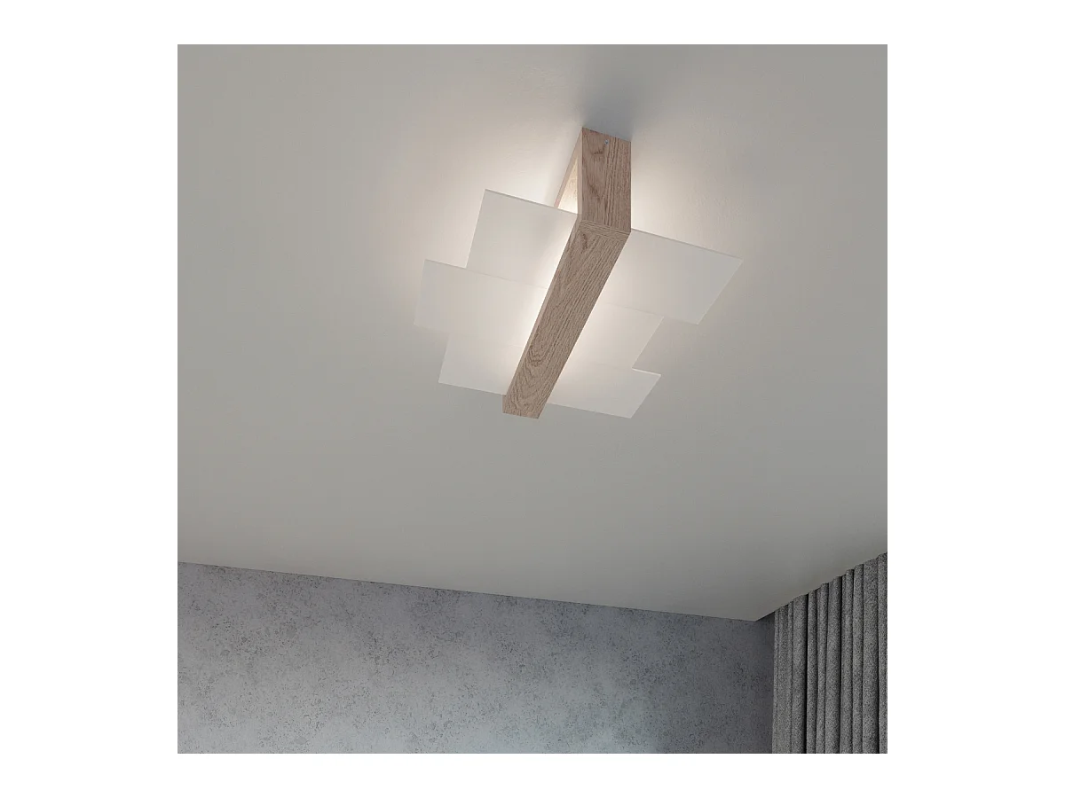 Plafonniers Ignis scandinave en bois/verre - 2 sources lumineuses 3000K - L.43 x H.12 cm - bois naturel