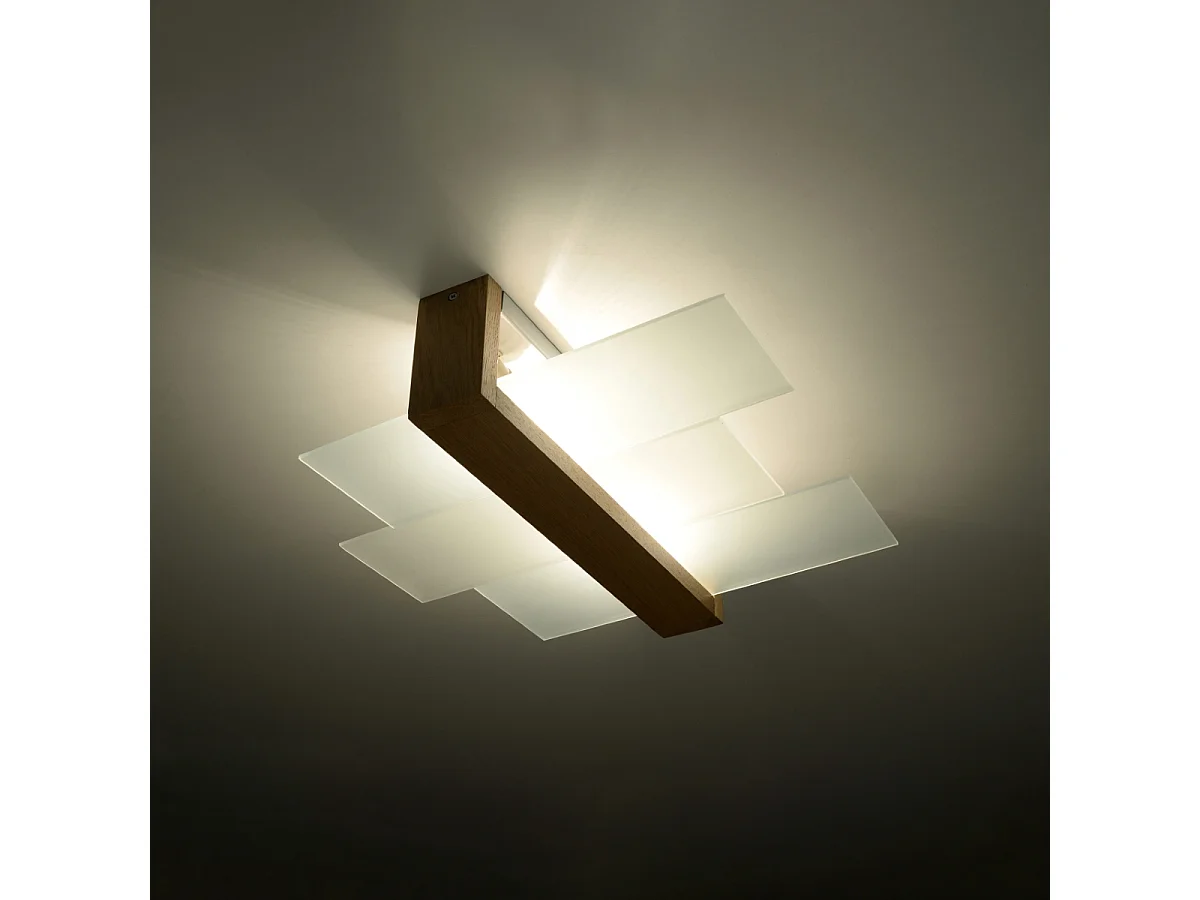 Plafonniers Ignis scandinave en bois/verre - 2 sources lumineuses 3000K - L.43 x H.12 cm - bois naturel