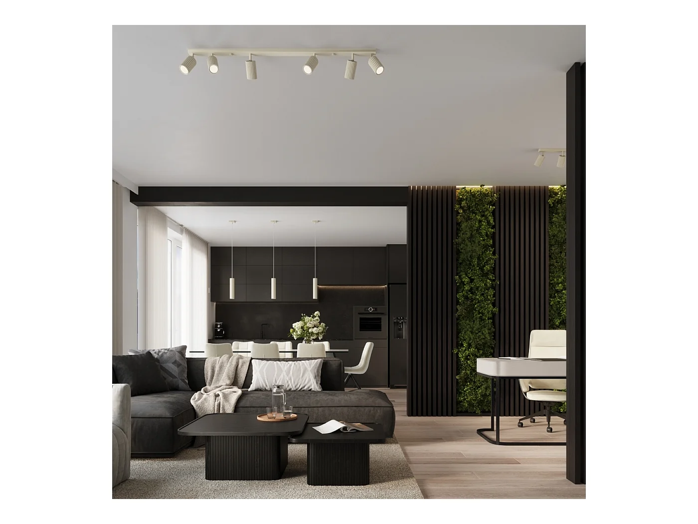 Plafondlamp Gloow minimalistisch van  - 6 lichtbronnen 3000K - L.117 x H.16,5 cm - beige