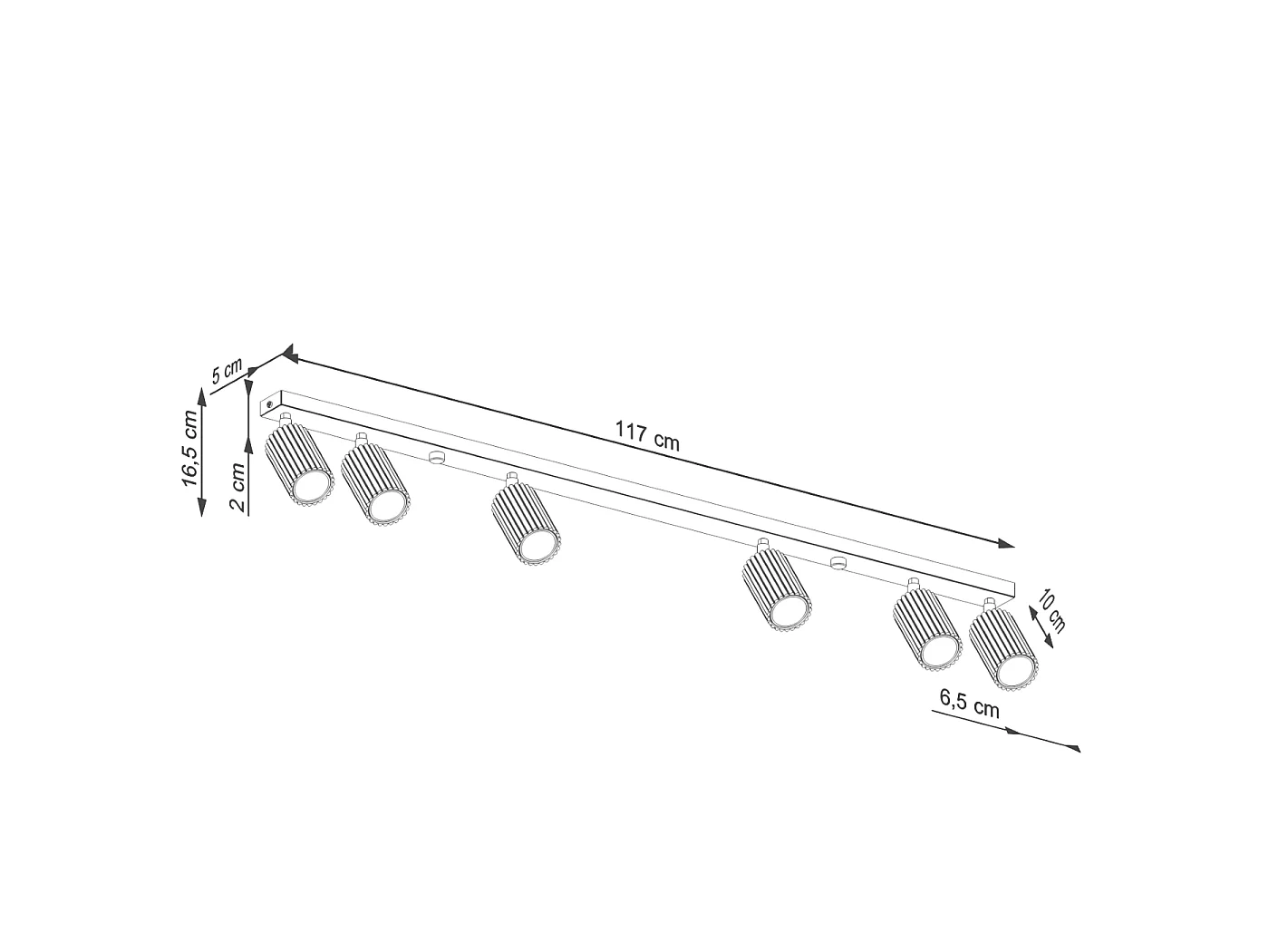 Lampada da soffitto Gloow minimalista di alluminio - 6 sorgenti luminose 3000K - L.117 x A.16,5 cm - beige
