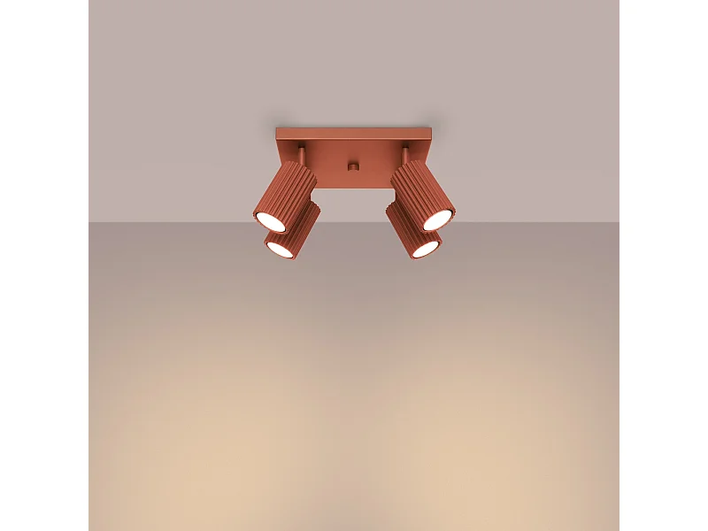 Plafonnier Gloow minimaliste en aluminium - 4 sources lumineuses 3000K - L.25 x H.16,5 cm - ocre rouge