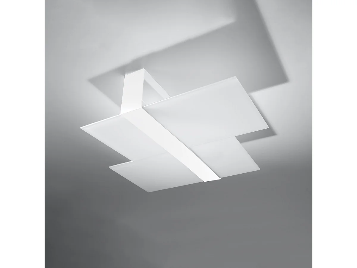 Plafonniers Verre moderne en acier/verre - 2 sources lumineuses 3000K - L.65 x H.11 cm - blanc