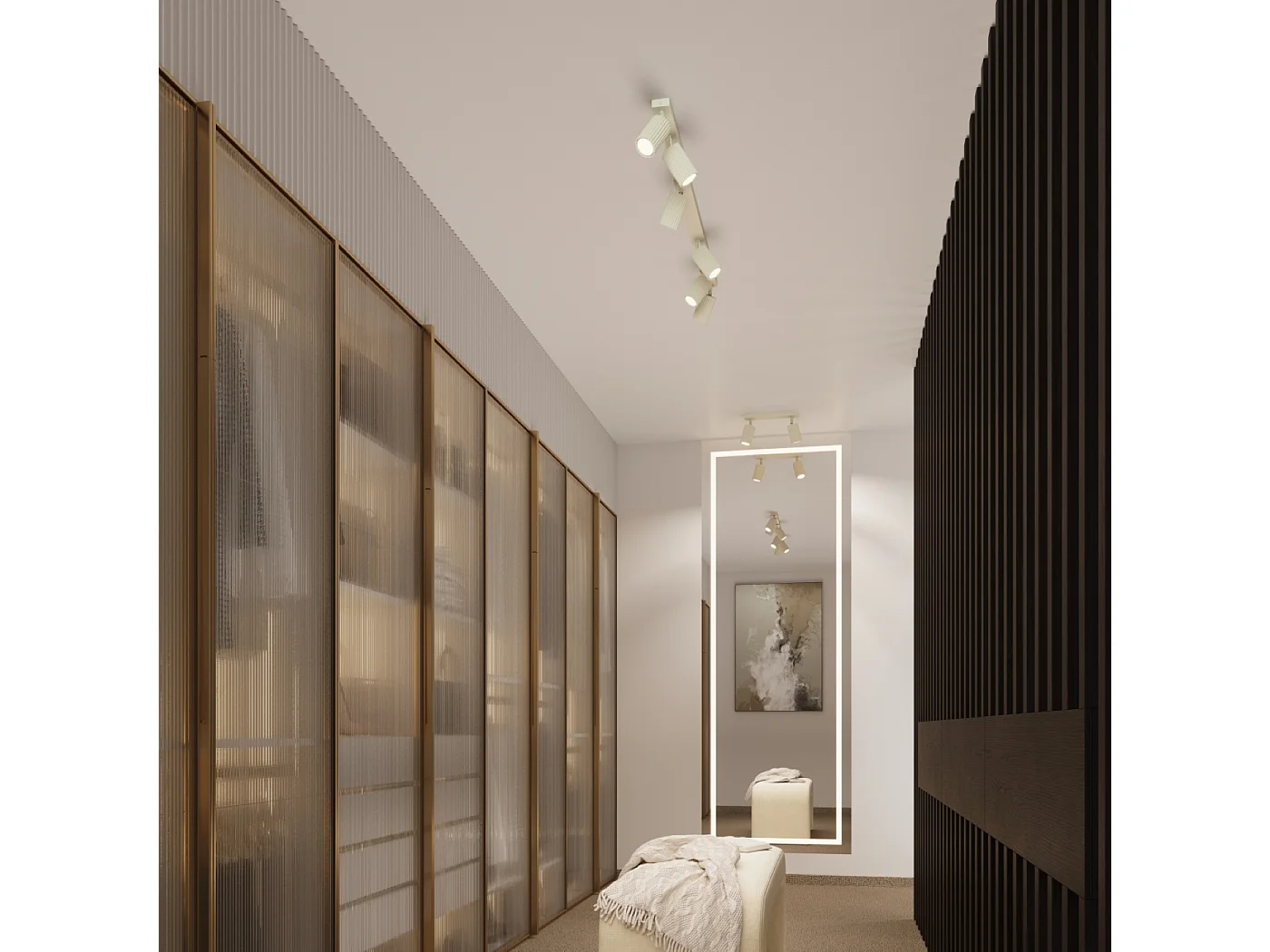 Plafonnier Gloow minimaliste en aluminium - 4 sources lumineuses 4000K - L.81 x H.16,5 cm - beige