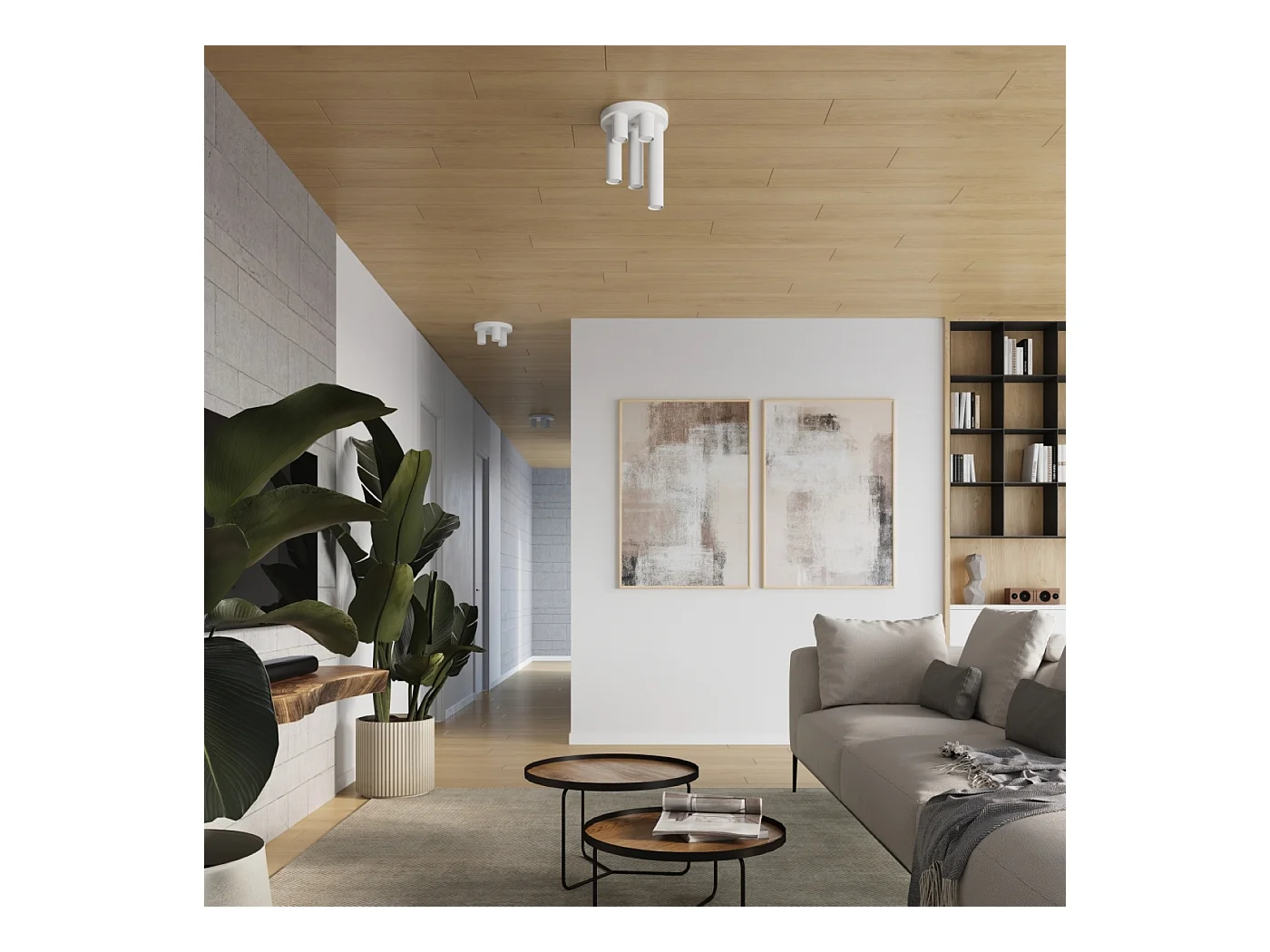 Plafonnier Toris moderne en acier - 5 sources lumineuses 4000K - L.25 x H.33 cm - blanc