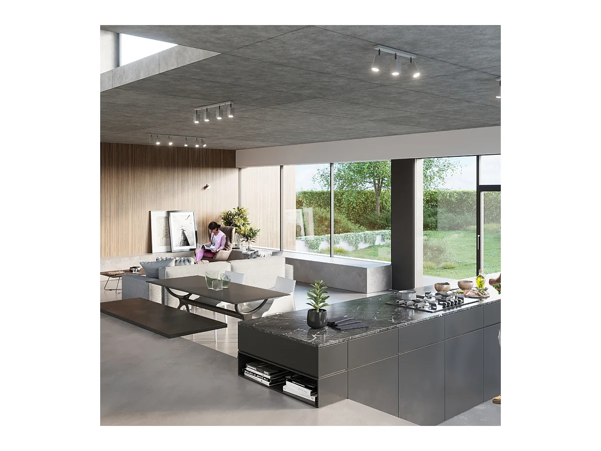 Plafonniers Briow moderne en acier - 4 sources lumineuses 3000K - L.80 x H.16 cm - gris