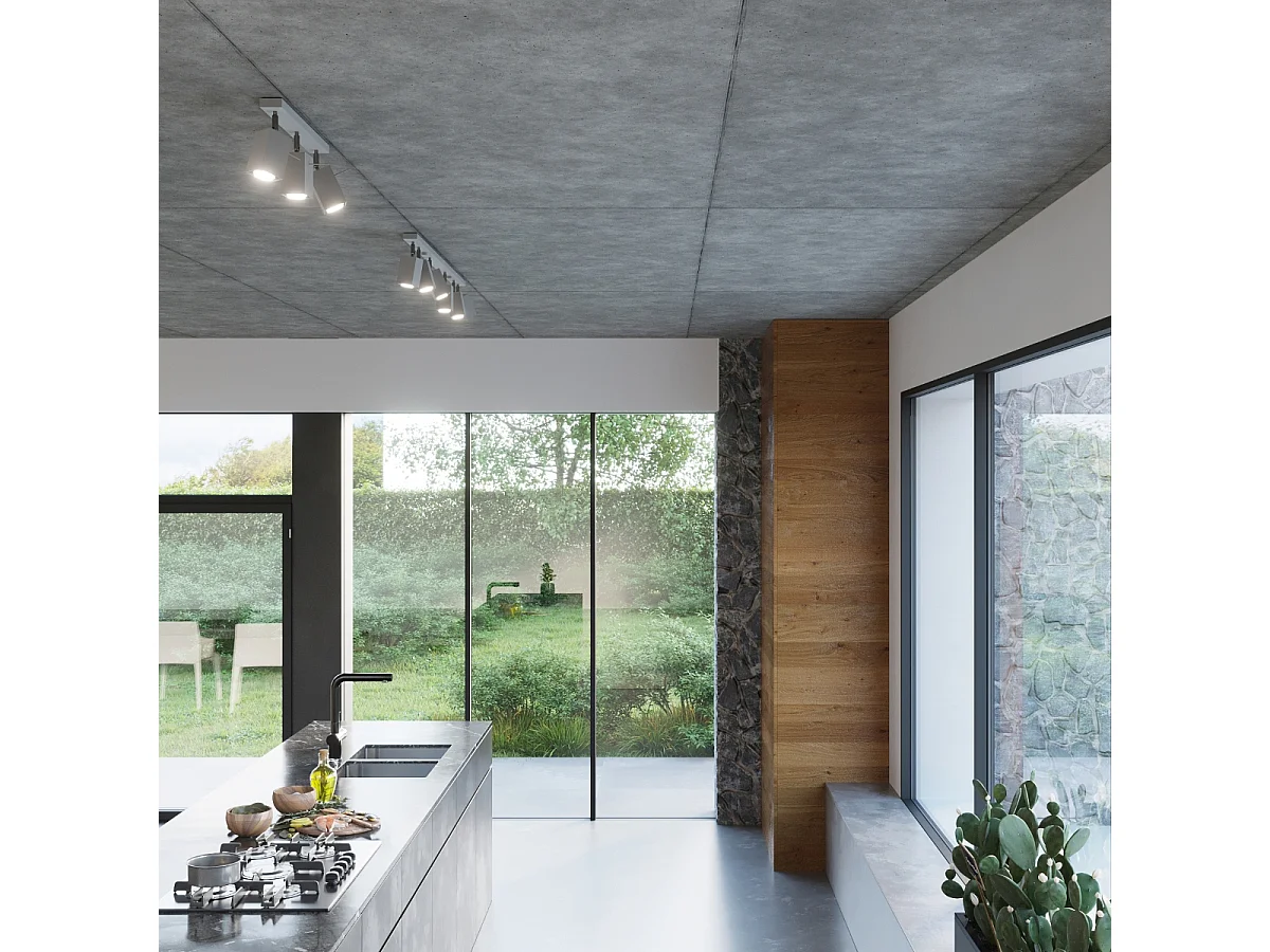 Luminárias de teto Briow moderno, aço - 4 fontes de luz 3000K - L.80 x H.16 cm - cinza