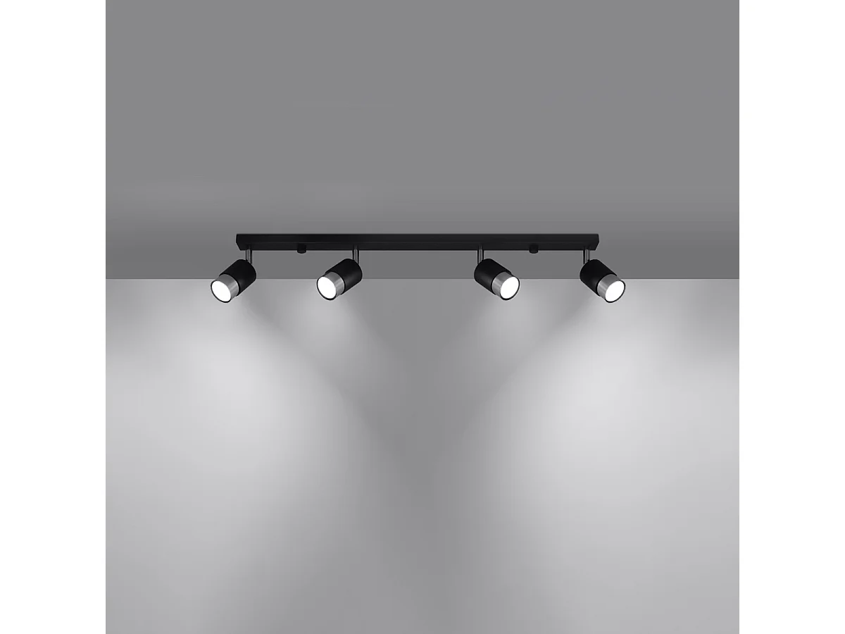 Plafonniers Alvor moderne en acier - 4 sources lumineuses 3000K - L.81 x H.18 cm - noir/chromé