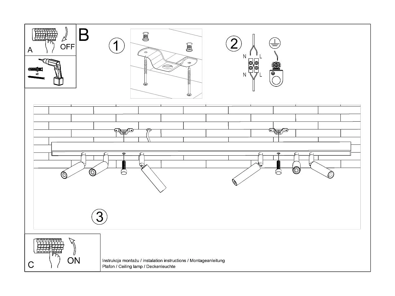 Plafonniers Astix moderne en aluminium - 6 sources lumineuses 3000K - L.100 x H.20 cm - blanc