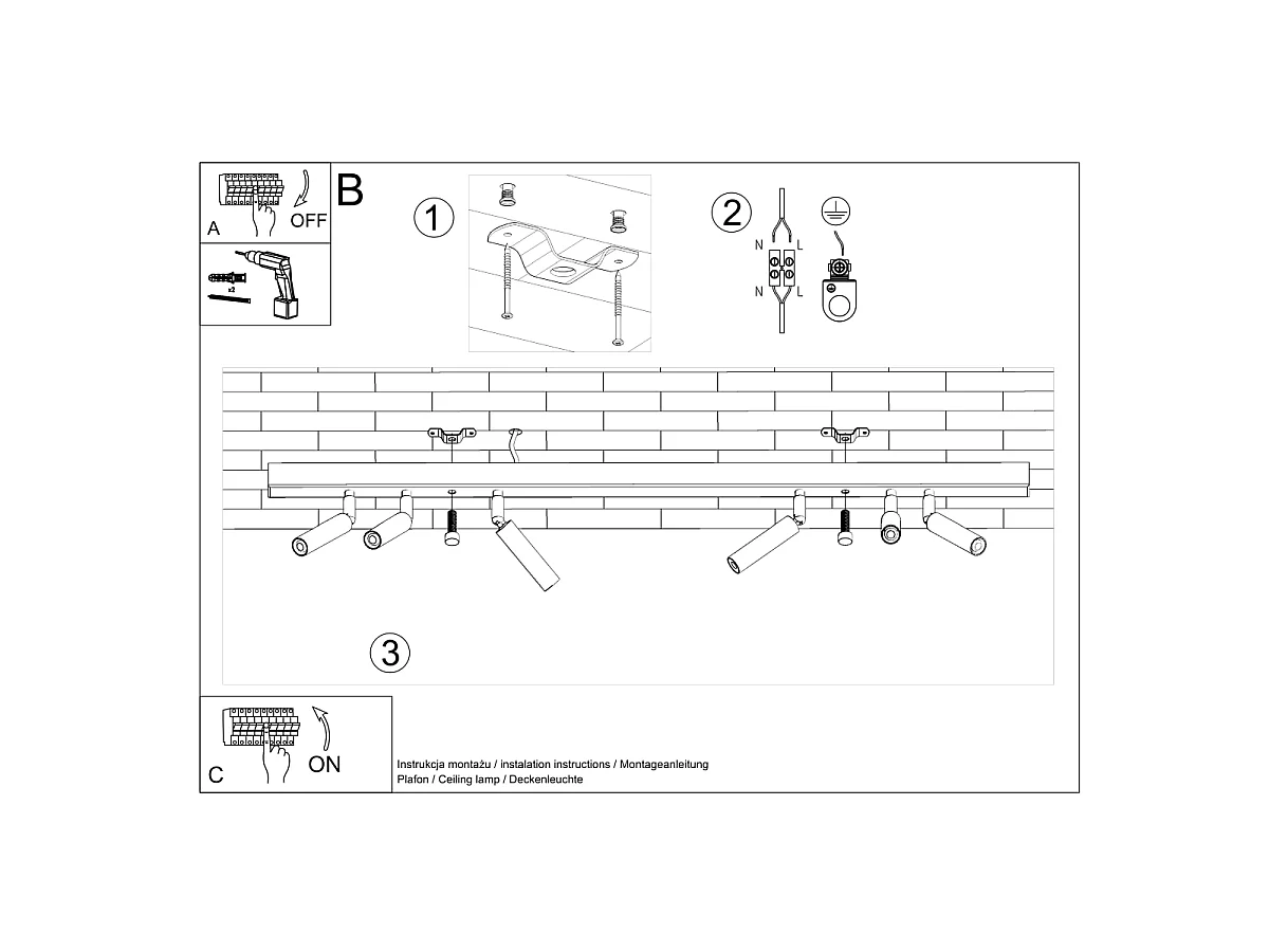 Luminárias de teto Astix moderno, alumínio - 6 fontes de luz 3000K - L.100 x H.20 cm - branco