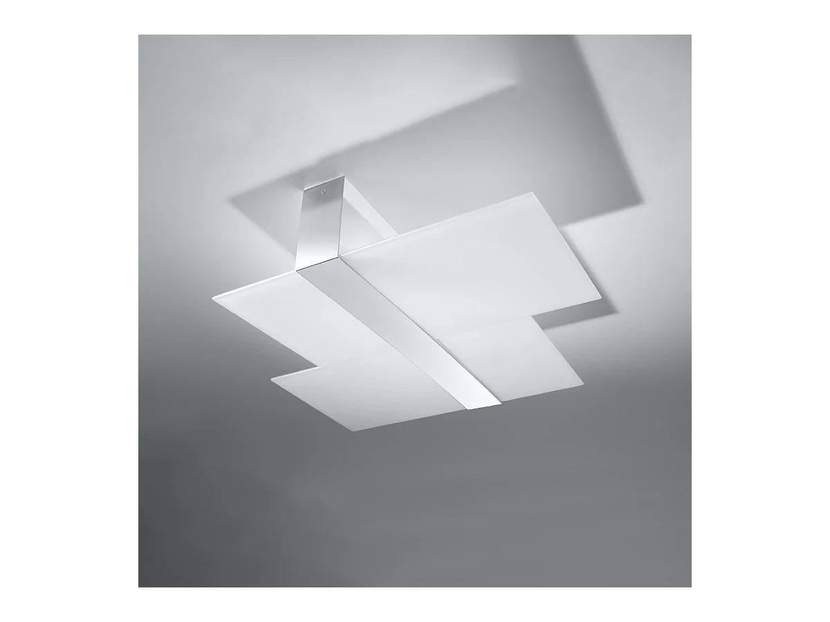 Plafonniers Verre moderne en acier/verre - 2 sources lumineuses 3000K - L.65 x H.11 cm - chromé/blanc