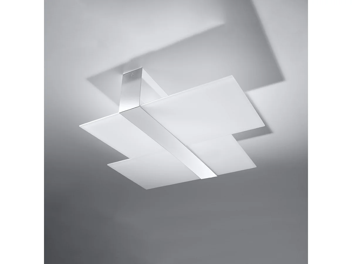 Plafonniers Verre moderne en acier/verre - 2 sources lumineuses 3000K - L.65 x H.11 cm - chromé/blanc