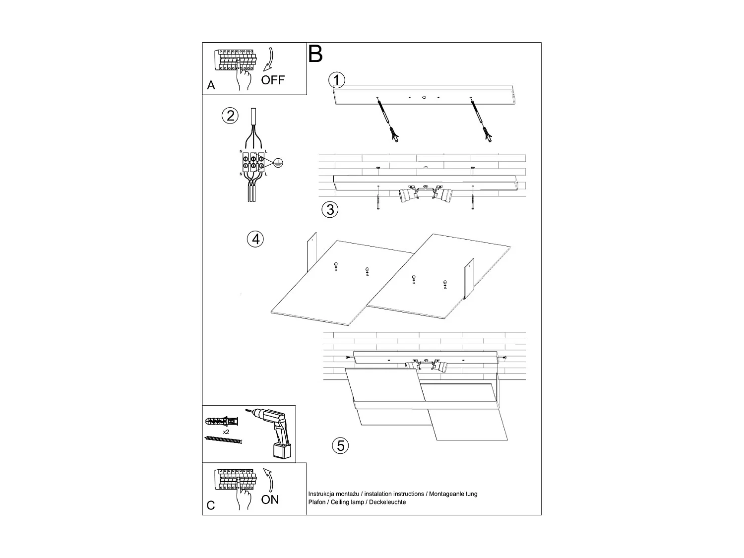 Plafonniers Verre moderne en acier/verre - 2 sources lumineuses 3000K - L.65 x H.11 cm - chromé/blanc