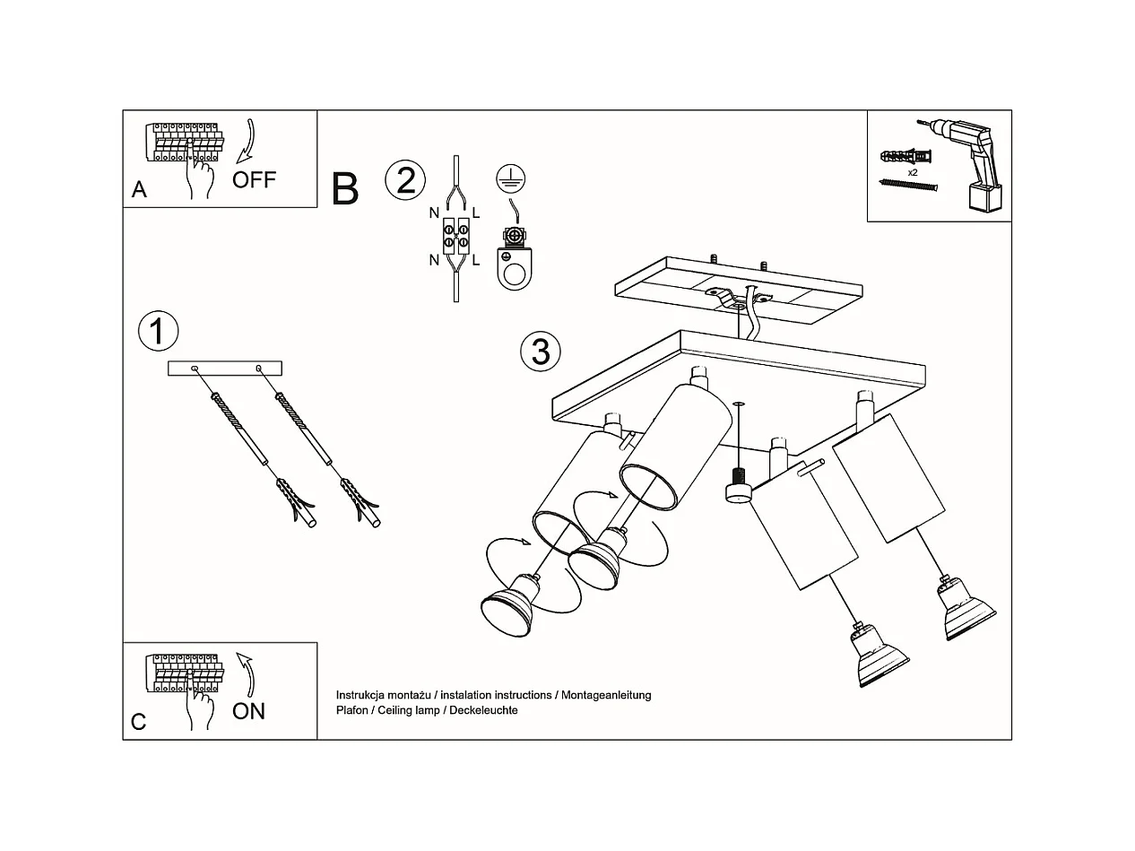 Plafonniers Briix moderne en acier - 4 sources lumineuses 3000K - L.25 x H.16 cm - chrome