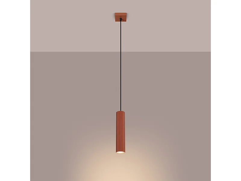 Hanglamp Gloow minimalistisch van  - 1 lichtbronnen 3000K - L.8 x H.118 cm - rode oker