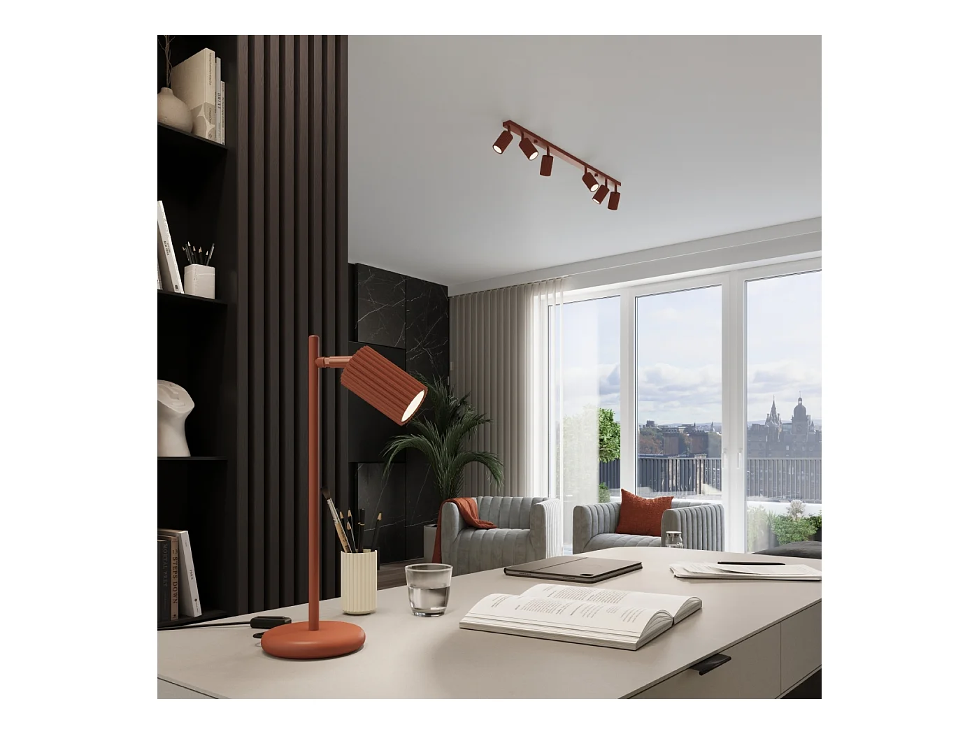 Hanglamp Gloow minimalistisch van  - 1 lichtbronnen 3000K - L.8 x H.118 cm - rode oker