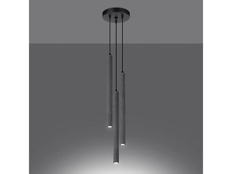 Lampes suspendues Brill moderne en béton - 3 sources lumineuses 3000K - L.19,5 x H.115 cm - gris