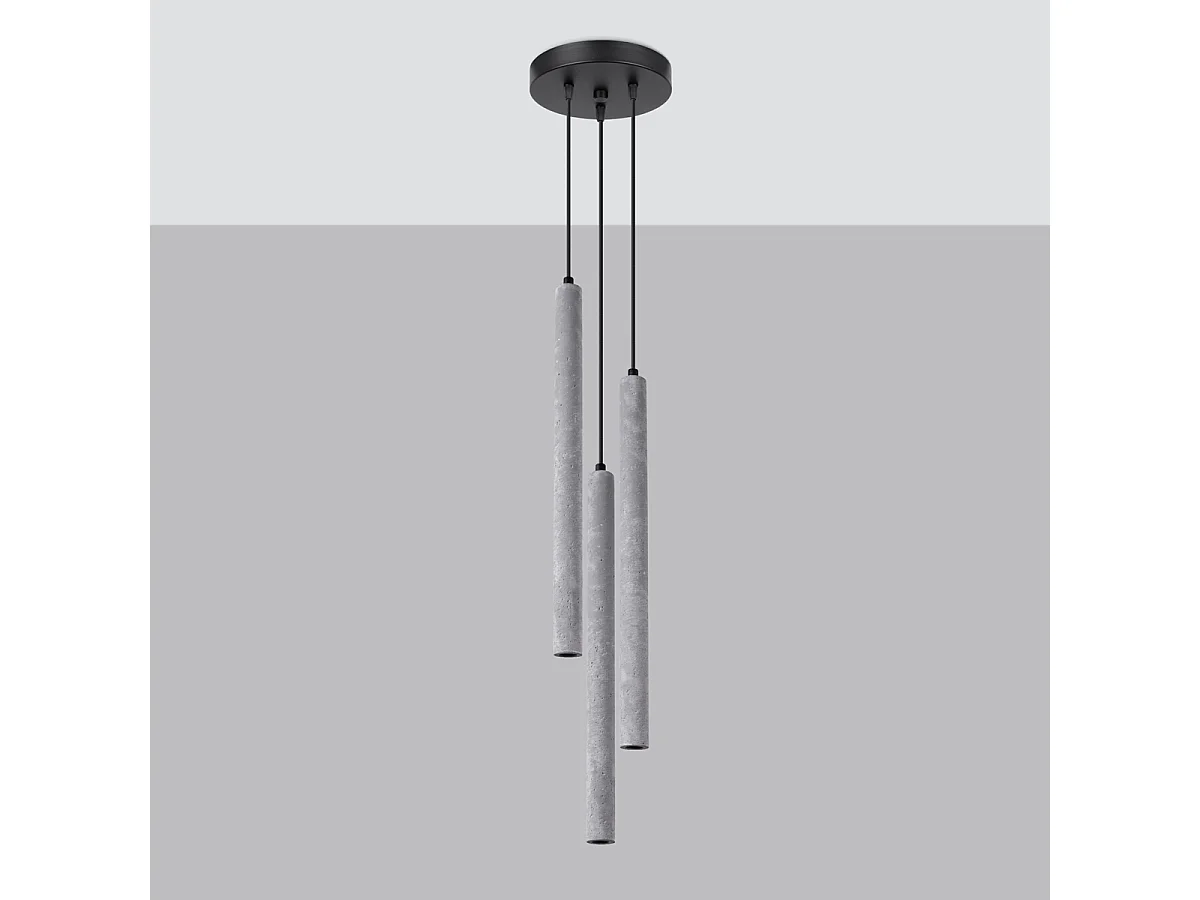 Lampes suspendues Brill moderne en béton - 3 sources lumineuses 3000K - L.19,5 x H.115 cm - gris
