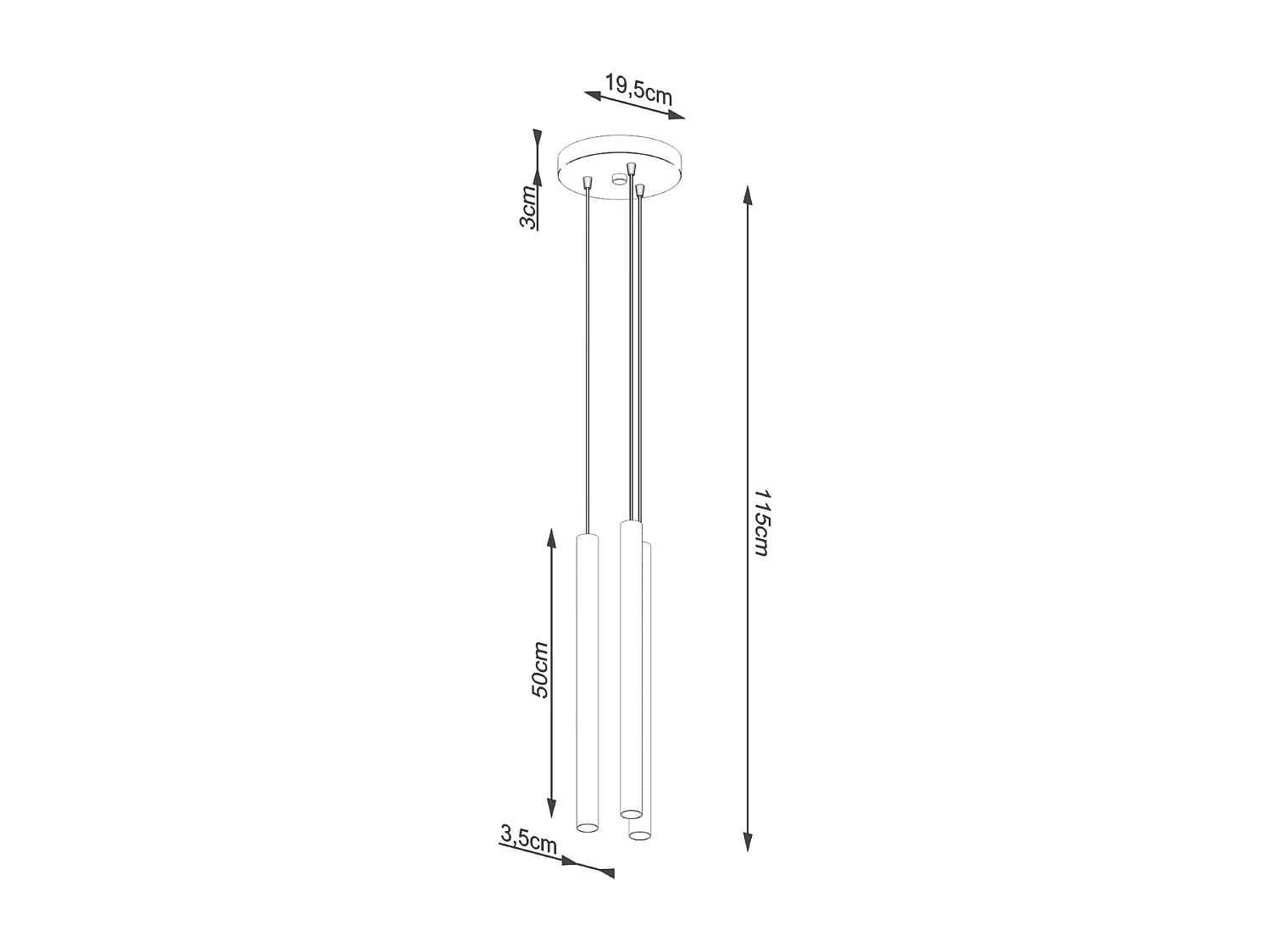 Lampes suspendues Brill moderne en béton - 3 sources lumineuses 3000K - L.19,5 x H.115 cm - gris